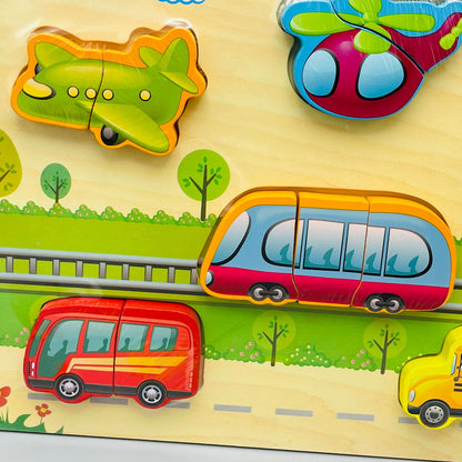 Wooden Educational Vehicle Puzzle Board